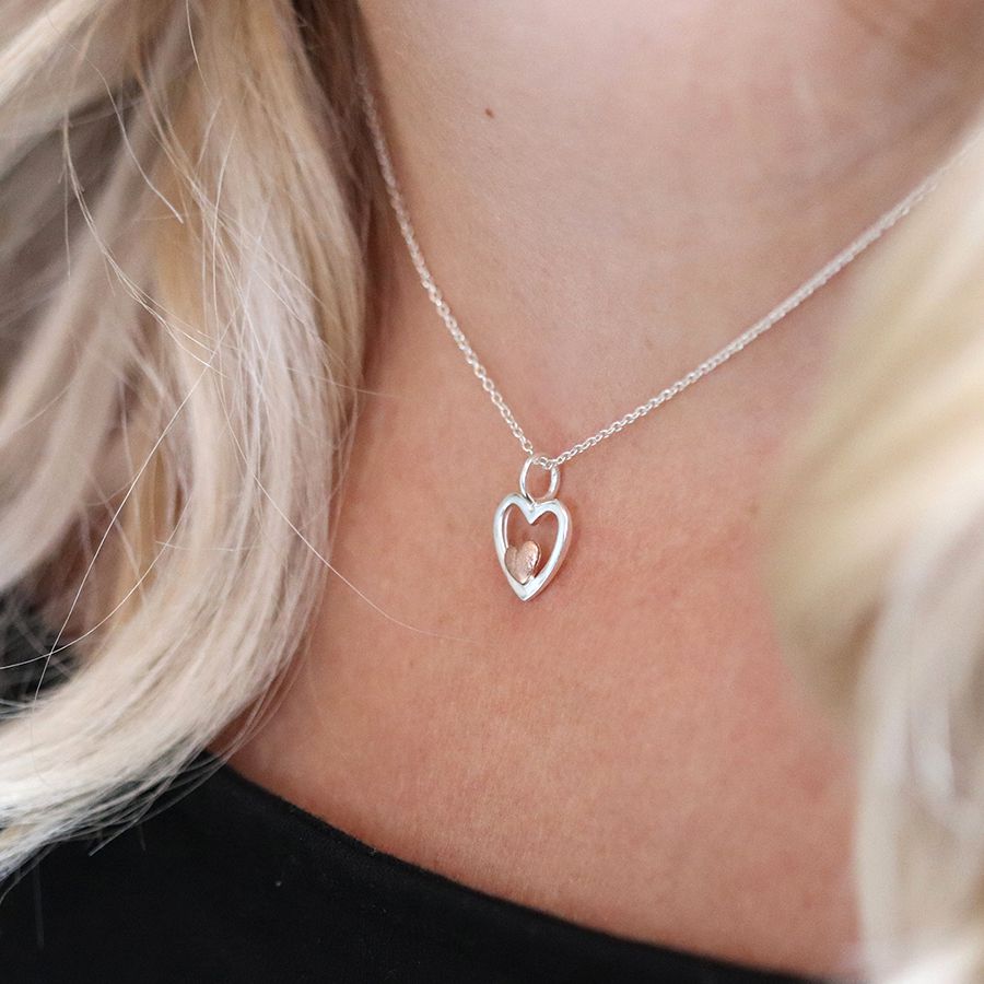 Sterling silver and rose gold double heart necklace