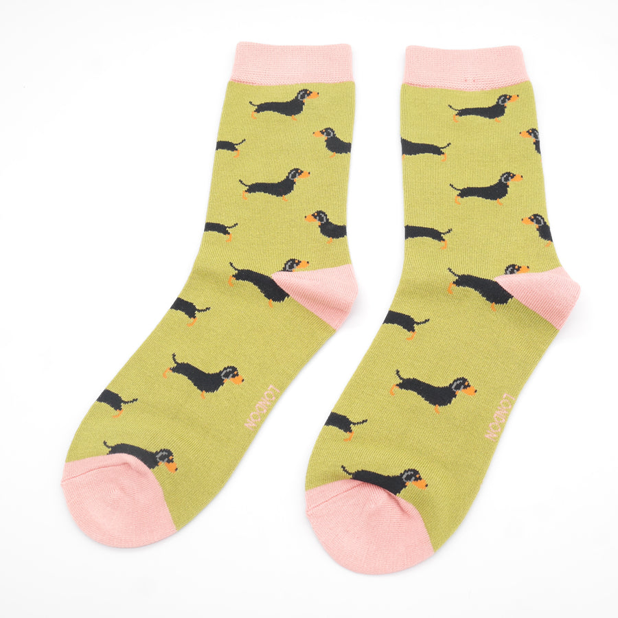Women's Little Sausage Dogs Socks Moss
