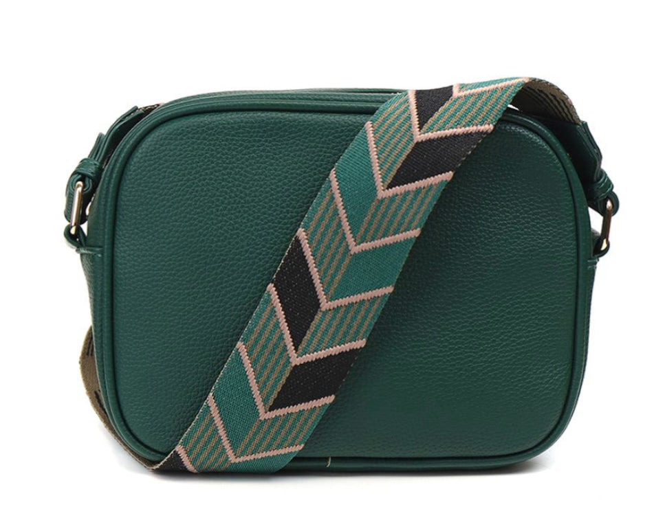 Green Vegan Leather camera bag with chevron strap