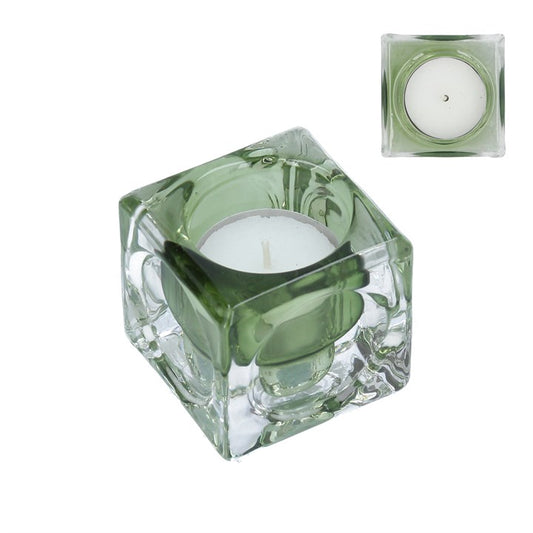 Glass Crown/T-Lite Holder Cube 5.5cm - Green