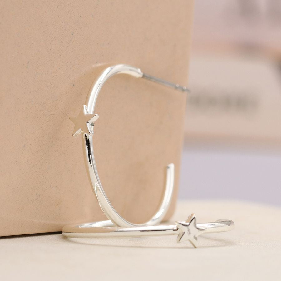 Silver plated open hoop and star earrings