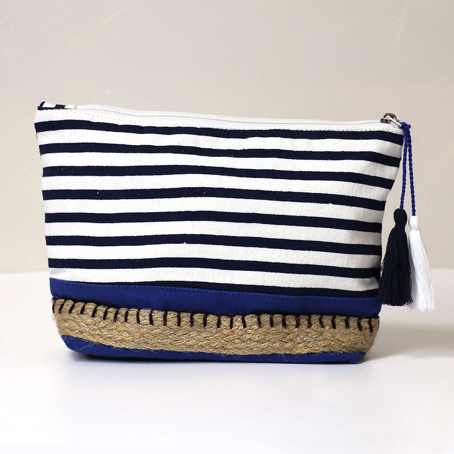 Navy/white striped wash bag with blue base