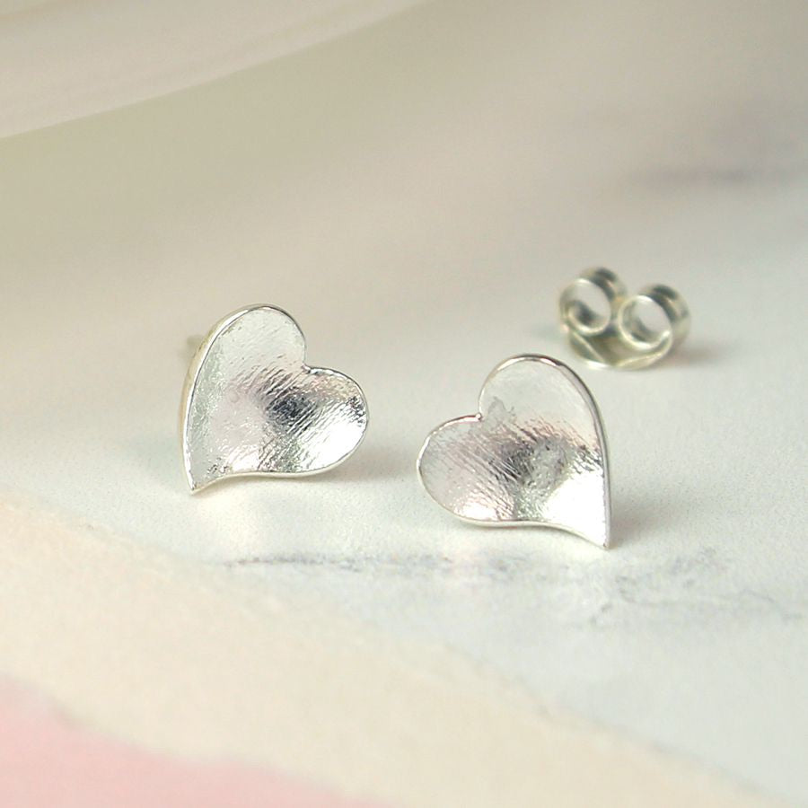 Sterling Silver Concave Heart Earrings