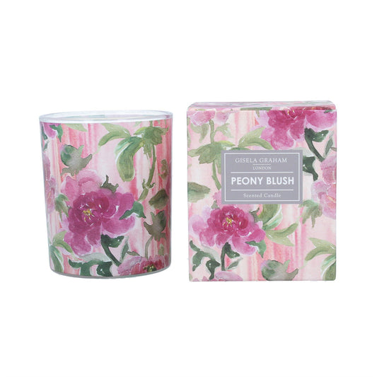 Watercolour Peonies scented boxed candle pot