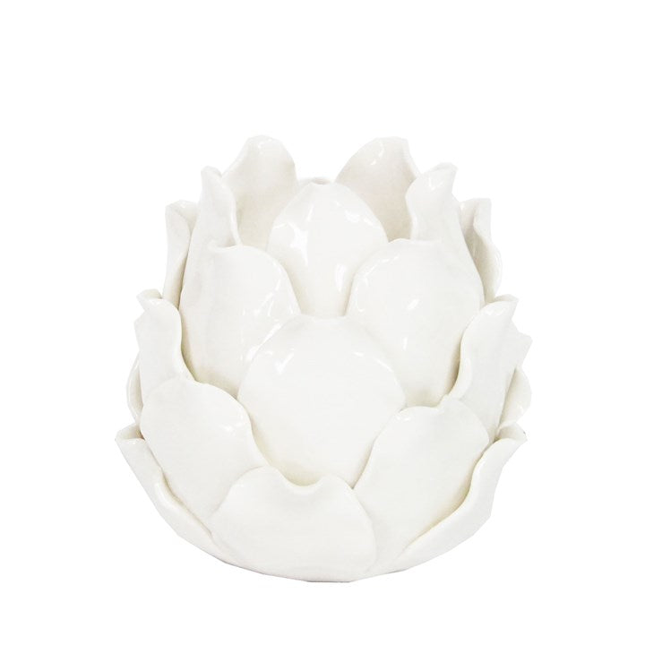 White Ceramic Artichoke T-Lite Holder 10.3cm