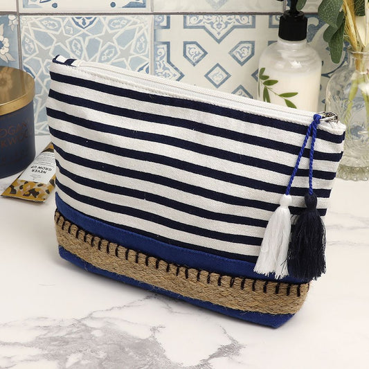 Navy/white striped wash bag with blue base