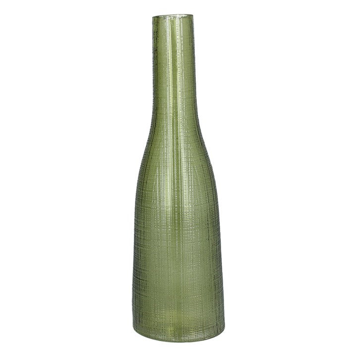 Glass Vase 28cm - Green Etch Effect Bottle