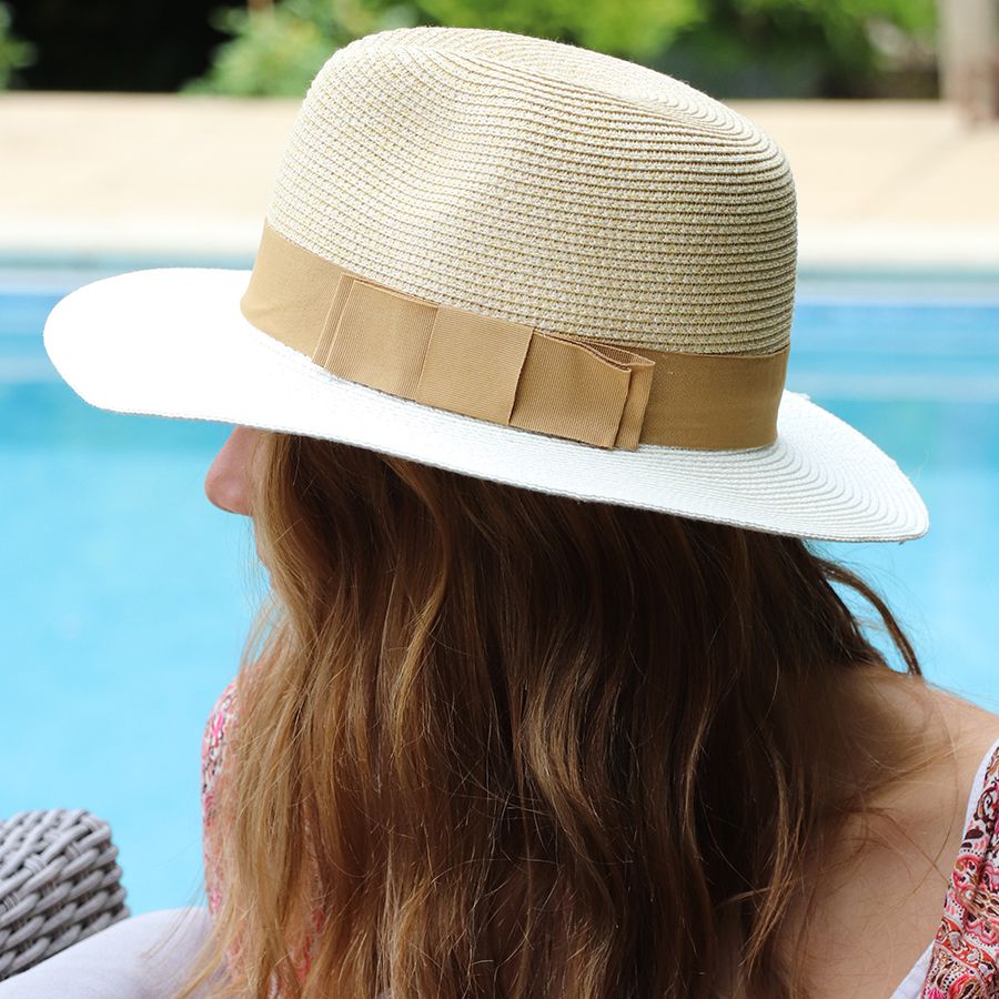 Natural and cream summer fedora with tan trim