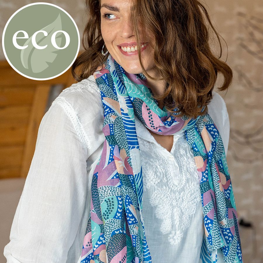 PoM RECYCLED AQUA BLUE MARINE PLANT SCARF