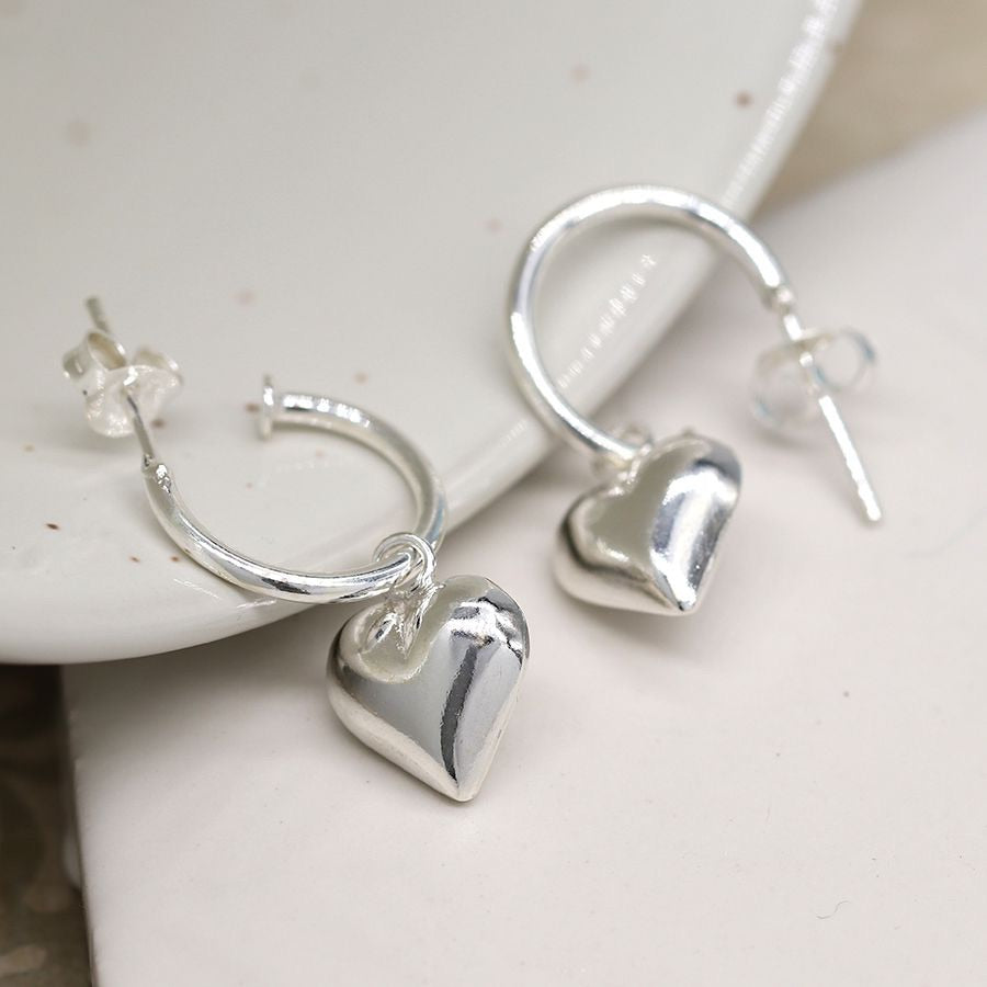 Sterling silver hoop and heart earrings