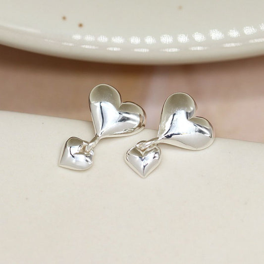 Sterling silver double heart stud earrings