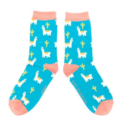 Women's Llama & Cactus Socks Teal